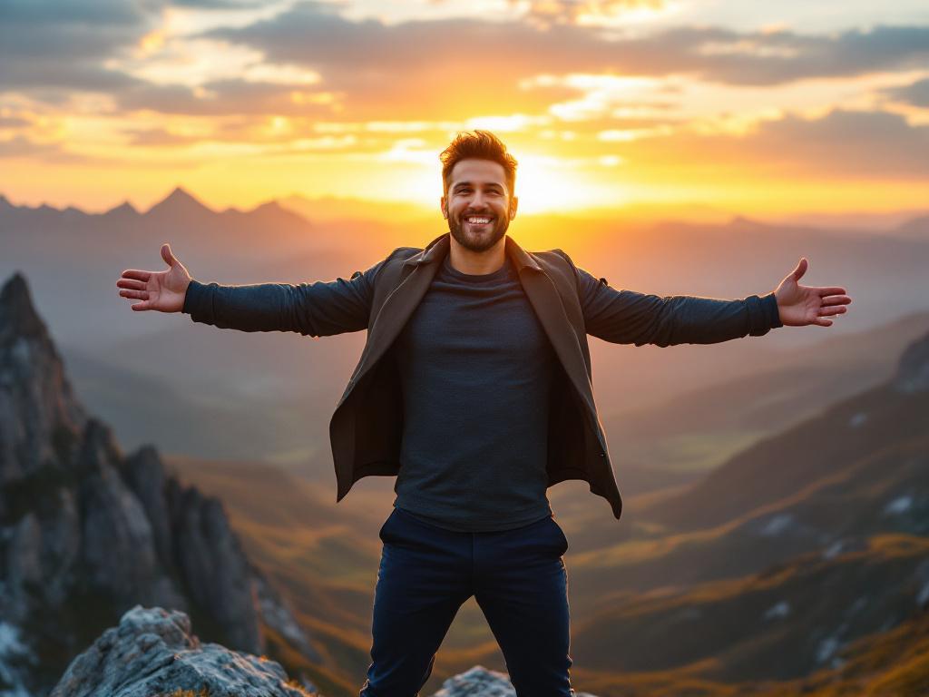 Confident man standing outdoors at sunrise, symbolizing renewal and self-assurance after phalloplasty abroad.